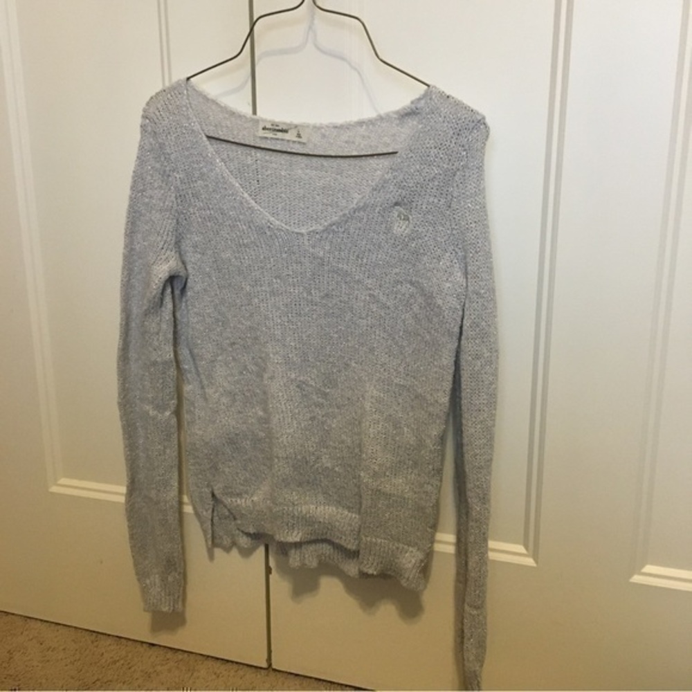 Girls size large Abercrombie Kids gray sparkly v neck oversized sweater